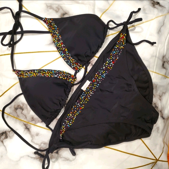 Beaded Black String Bikini - Picture 1 of 2